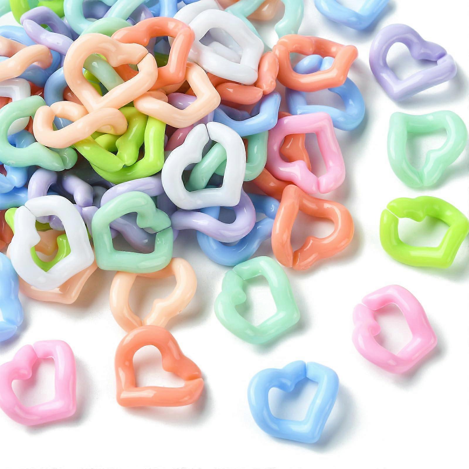 270 Pcs 9 Colors Acrylic Linking Rings Heart Quick Link Connector Cha Plastic Twisted Heart Open Rings for Curb Eyeglass Jewelry Making Ref: 2825