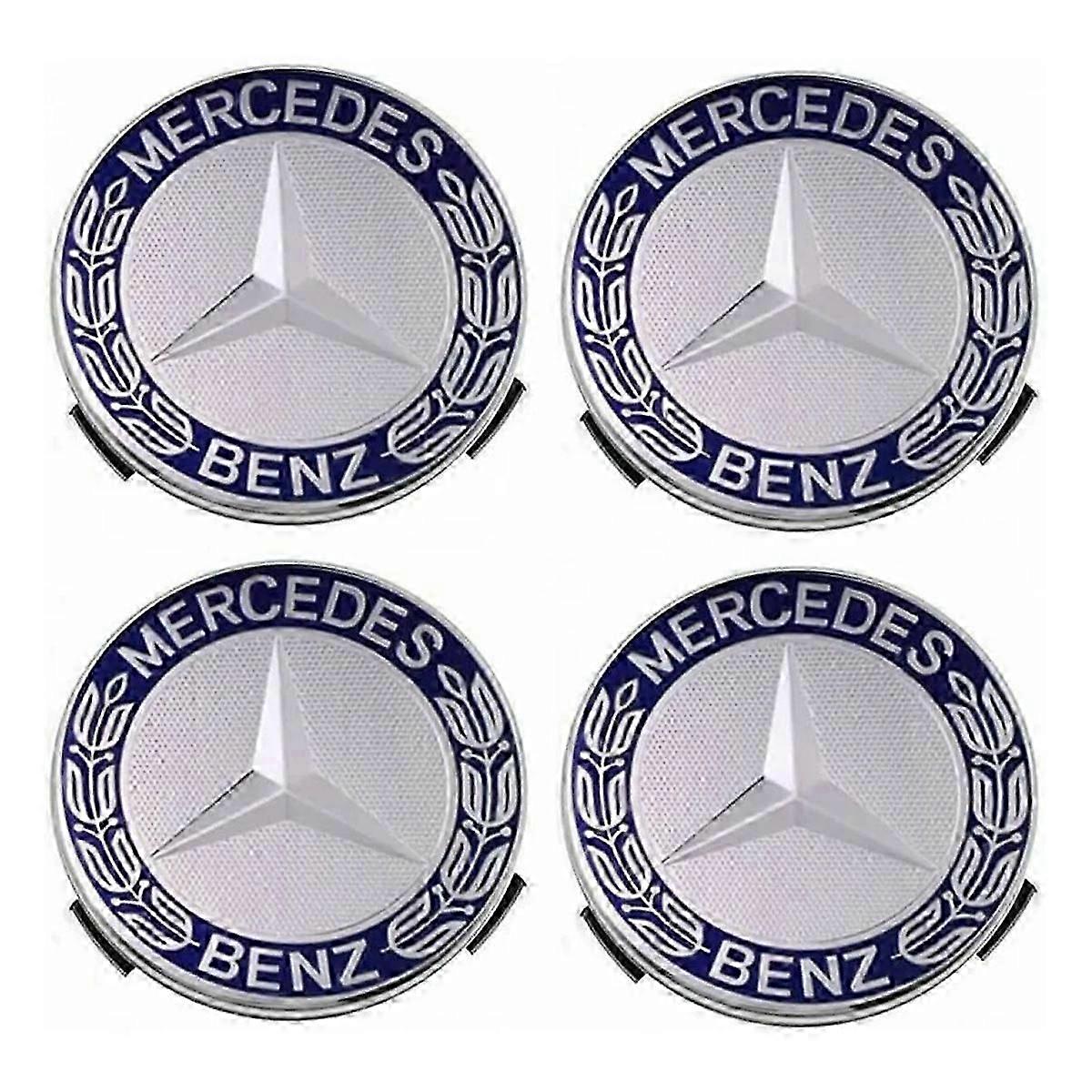 メルセデスベンツ75mmと互換性のある4つのハブカバーのセット-ブルー