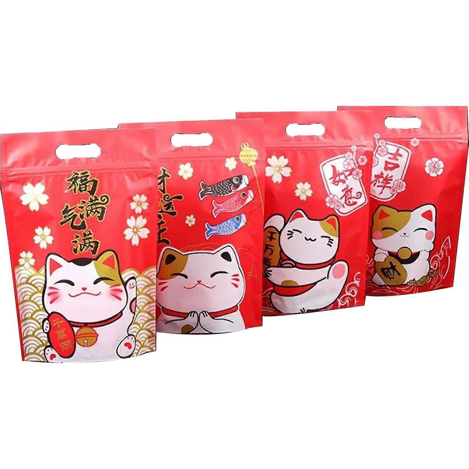 Lucky for Cat Biscuit Cookie Packaging Bags Set of 50 Small Tiger Wrapping Bag for Snowflake Crisp Nougat Self-Standing Zipper Snacks Pouch