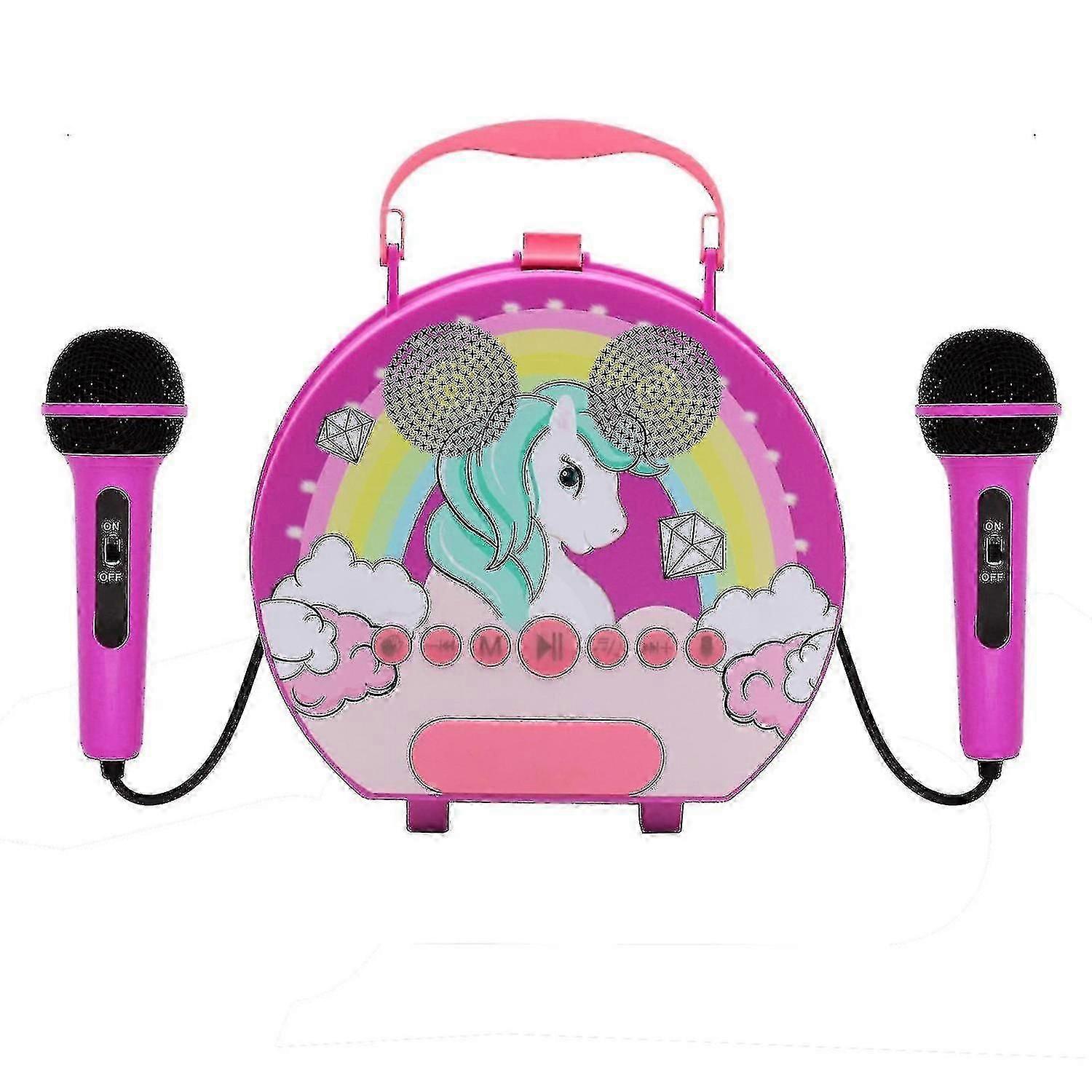 Kids Karaoke Machine Speaker With 2 Microphones And Adjustable Shoulder Straps Educational Music Pla