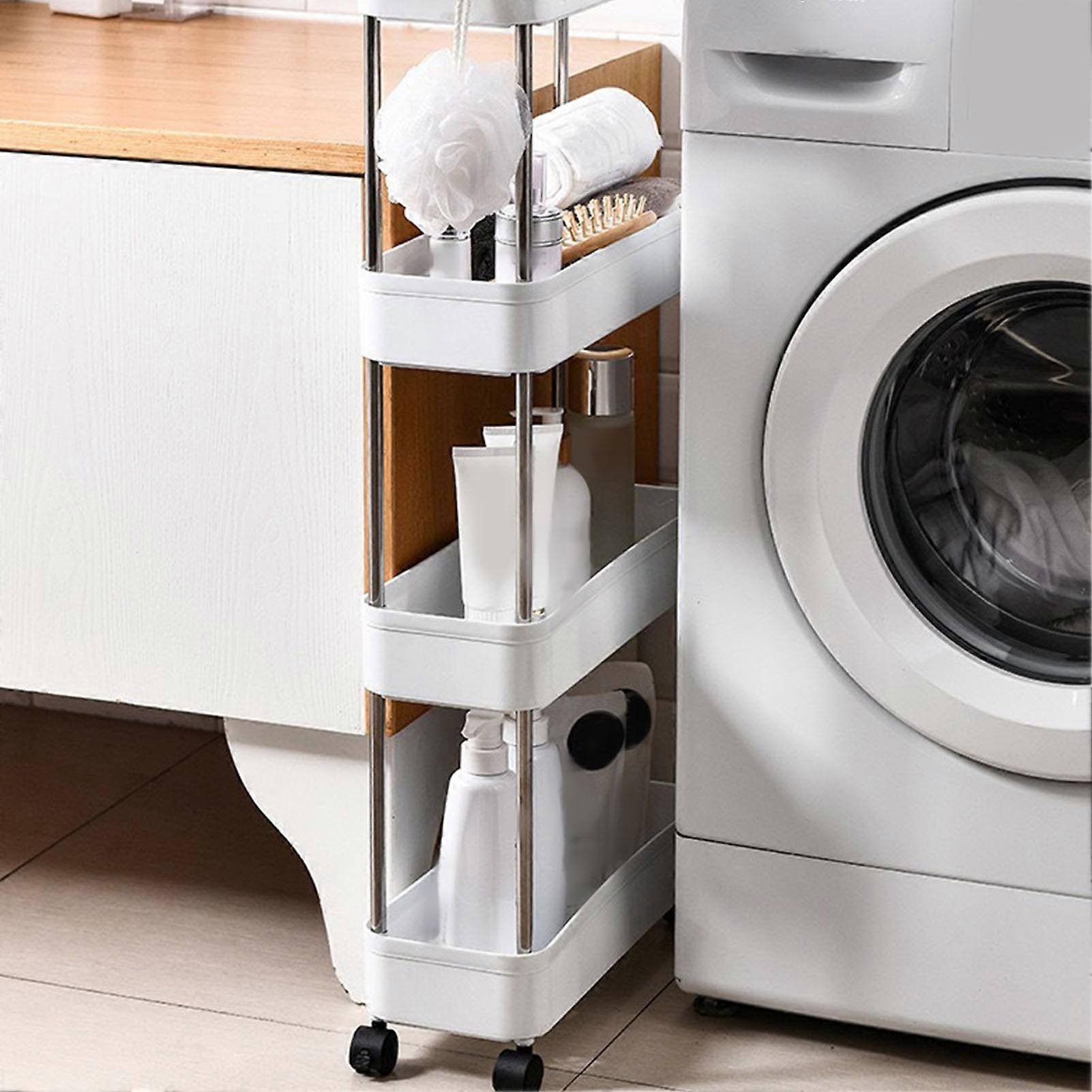 עגלת אחסון דקה 4 שכבות מדפים ניידים עגלה מתגלגלת צרה למטבח חדר אמבטיה סלון 