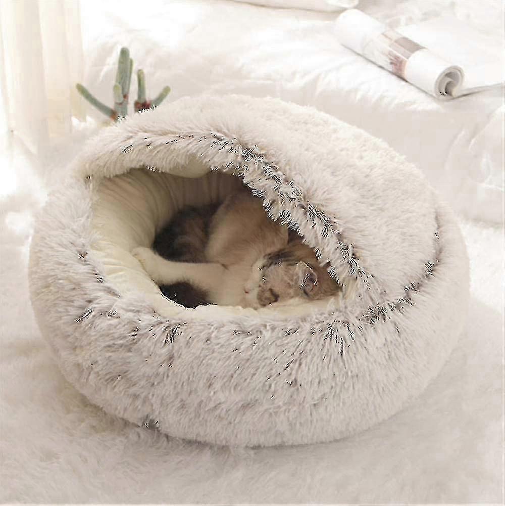 Cozy Round Cat Bed with Hood, Soft Plush Design for Winter Use, Non-slip Sleeping Pillow, Machine Washable, Suitable for Cats and Puppies