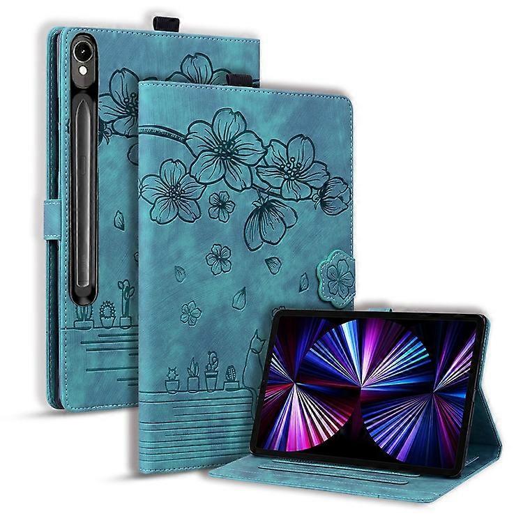 Συμβατό Για Samsung Galaxy Tab S10 FE+ Case Flip Stand Δερμάτινο κάλυμμα τηλεφώνου Cherry Blossom Cat Imprinted