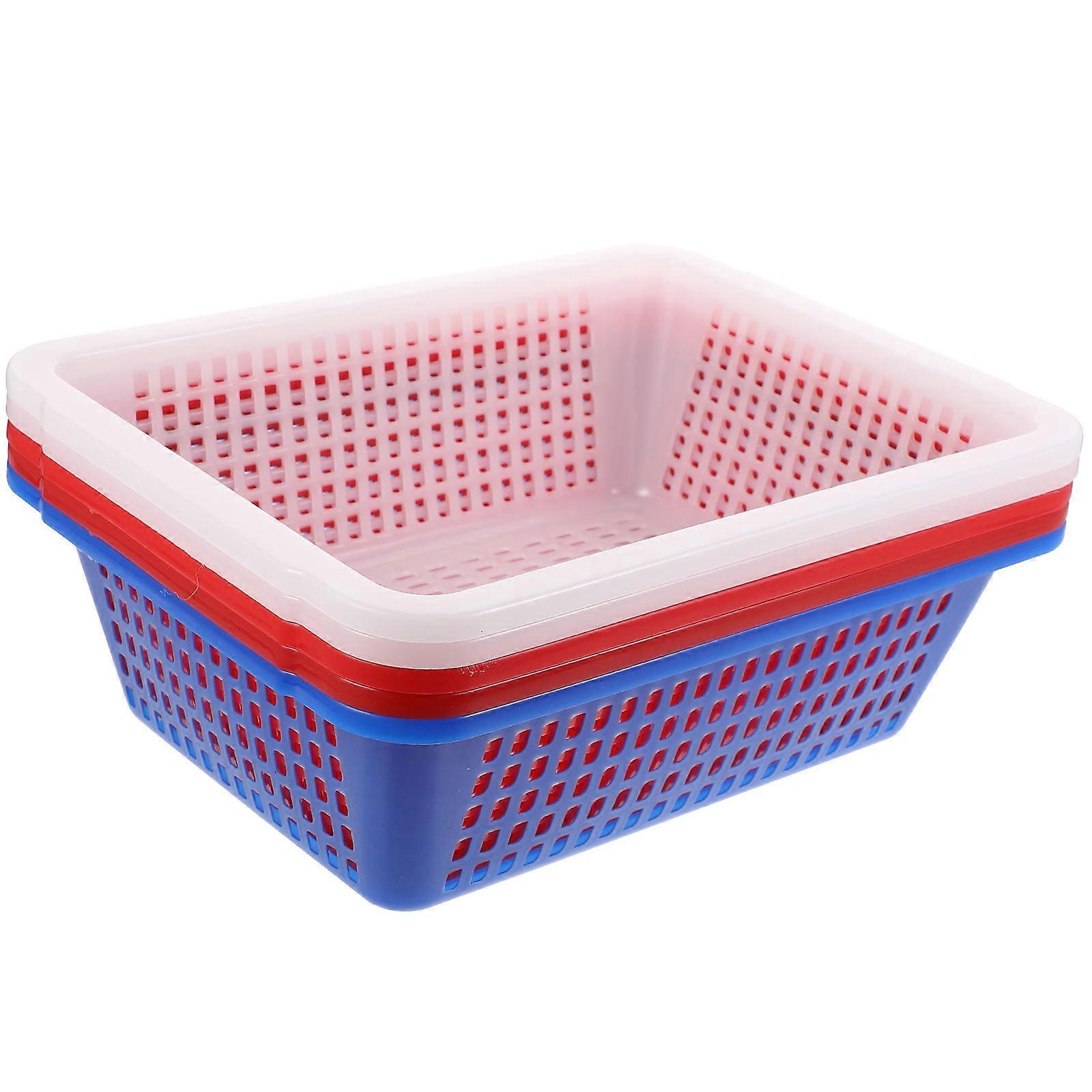 5 Thickened Lightweight Plastic Drain Baskets for Fruits & Vegetables – Simple Oblong Design Storage Containers for Kitchen and Table Organization