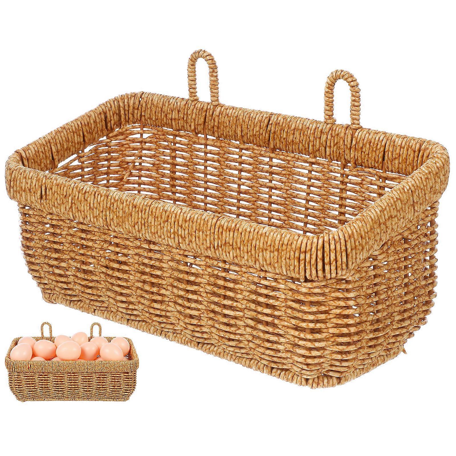 Wall-Mounted Kitchen Organizer, Woven Basket for Eggs and Onions, Modern Rustic Appeal