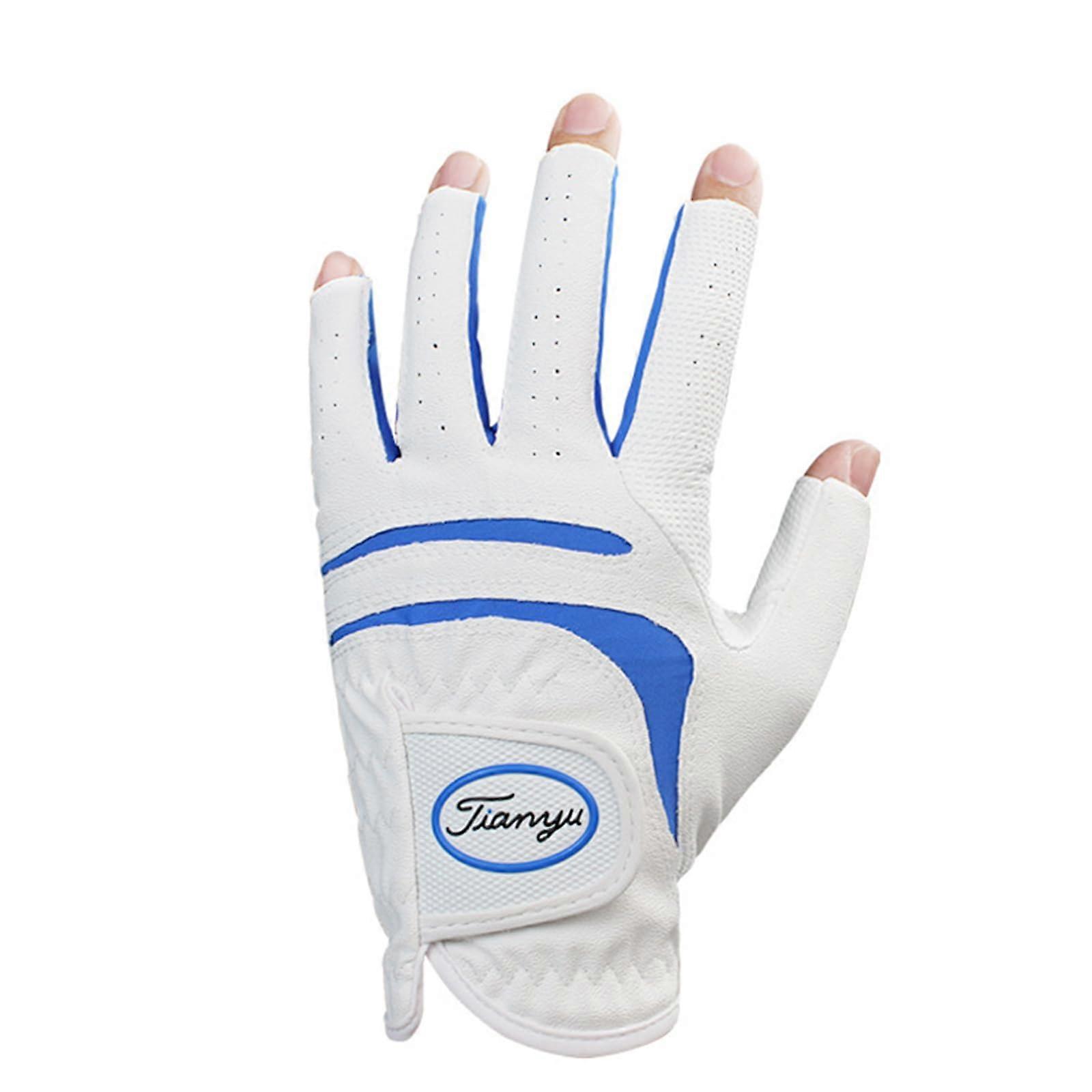 Paquet de 1 gants de golf Demi-doigt en cuir respirant antidérapant pour hommes, bleu, 24