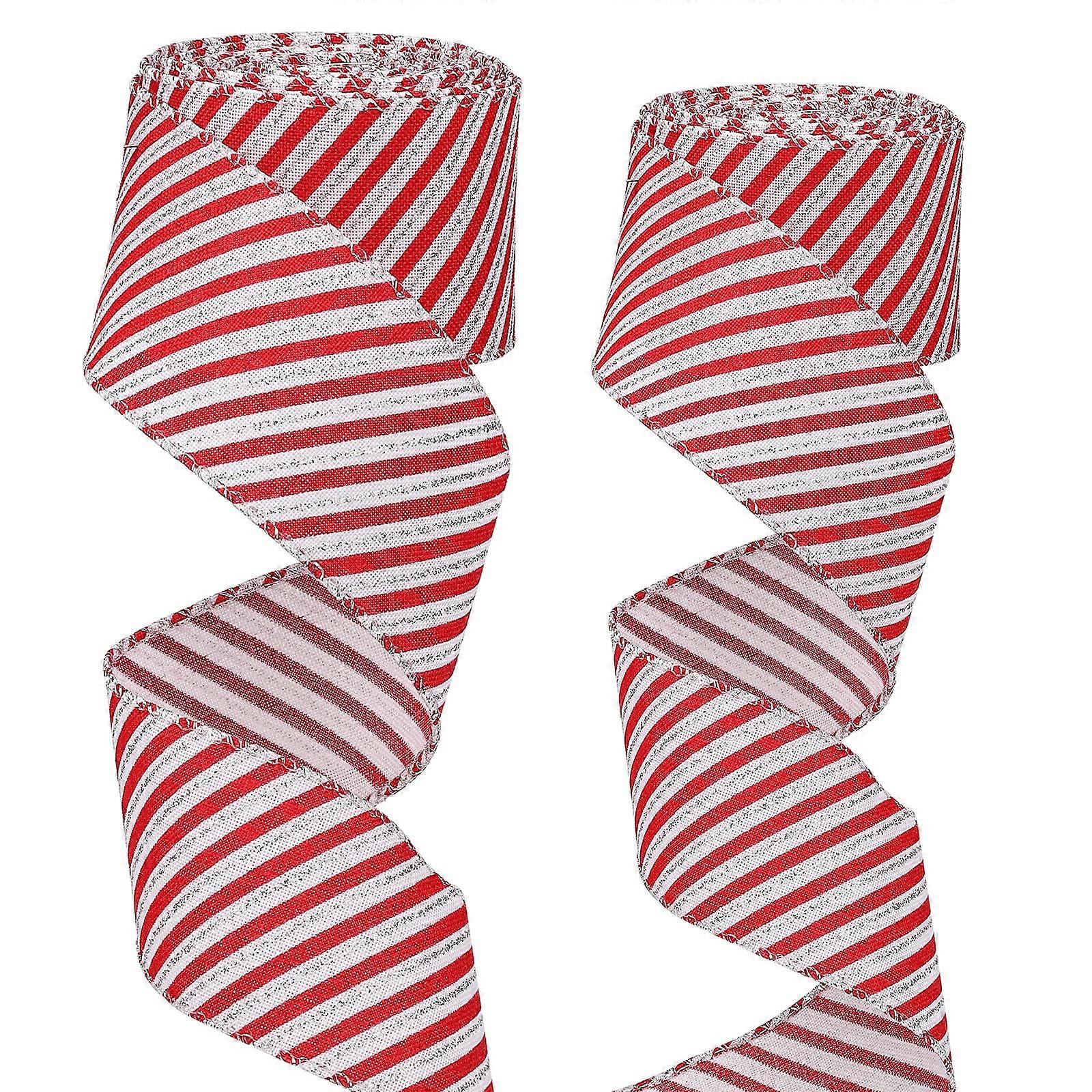 Pack of 2 Christmas Wired Ribbons with Glitter for Decorations (11 m)