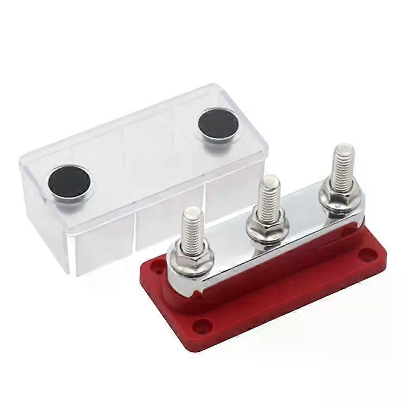600A Bus Bar 3-Stud (3/8) M10 High Current Copper Busbar Terminal Block Battery Ground Distribution Block DC 12-48V with Cover