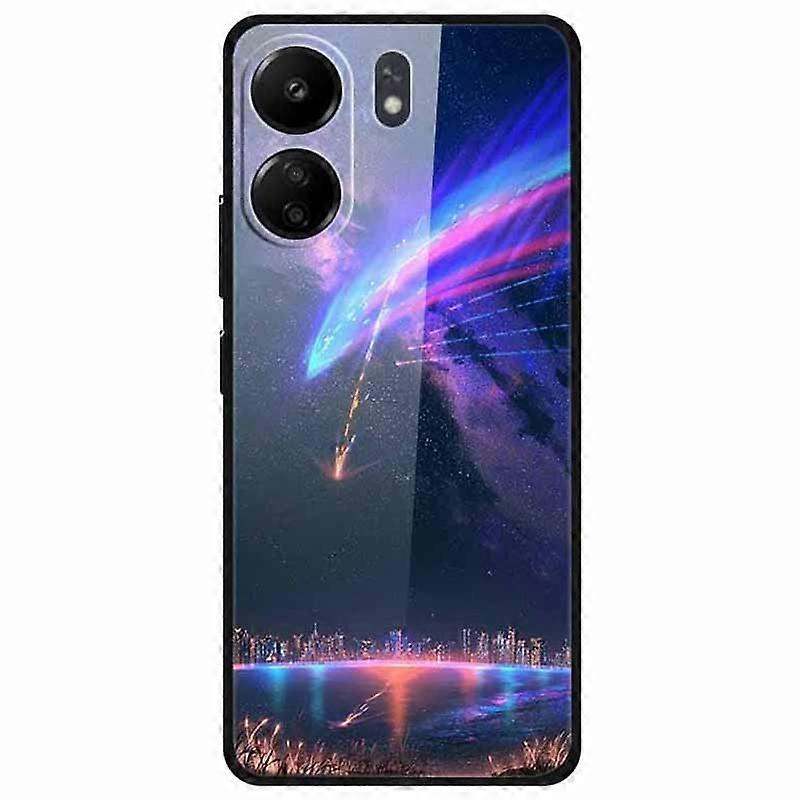 For Xiaomi Redmi 13C 4G/Poco C65 4G Case Pattern Tempered Glass Anti-Drop Phone Cover