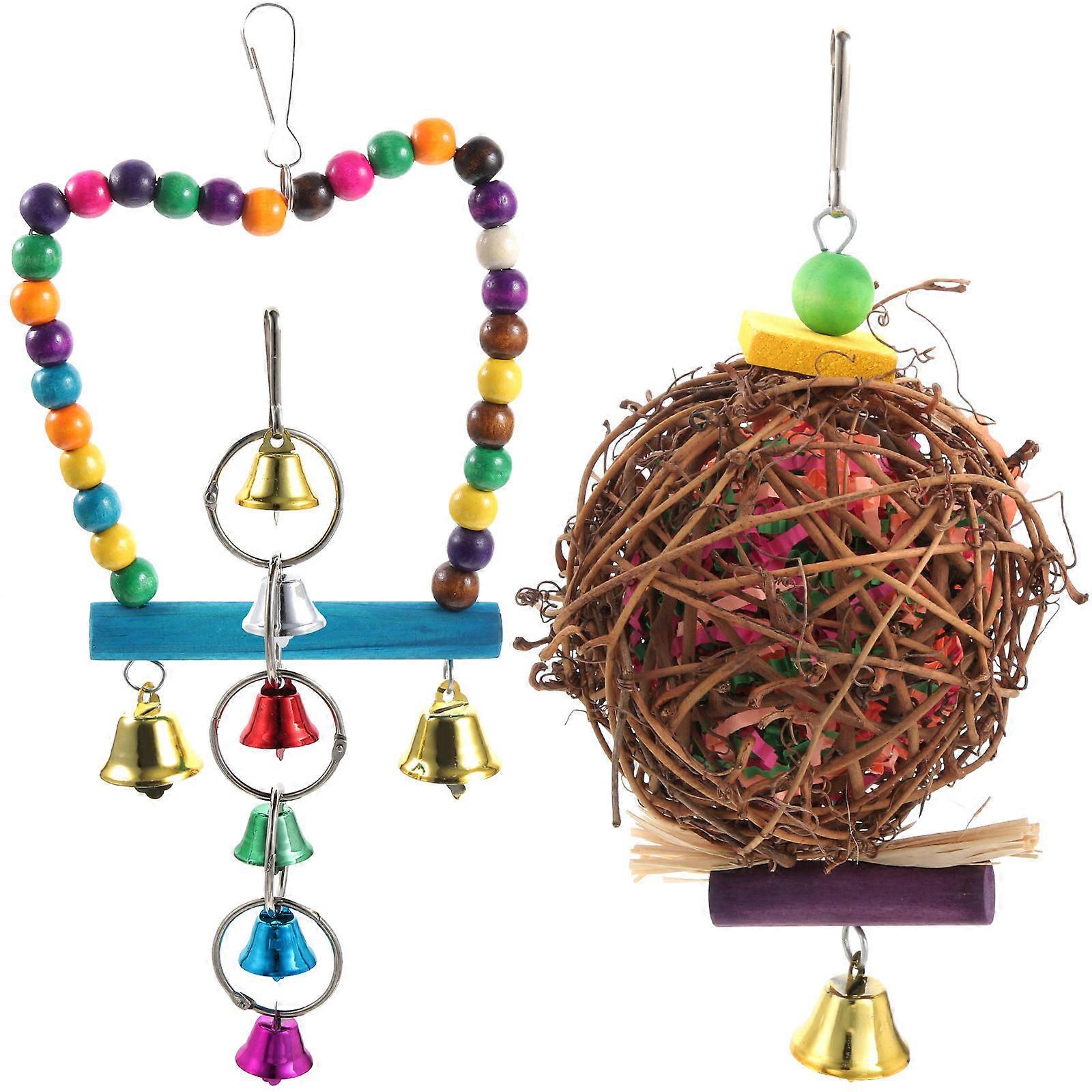 Parrot Foraging Toys Parrot Cage Bird Toy Wicker Indoor Play Pet Owners 3Pcs