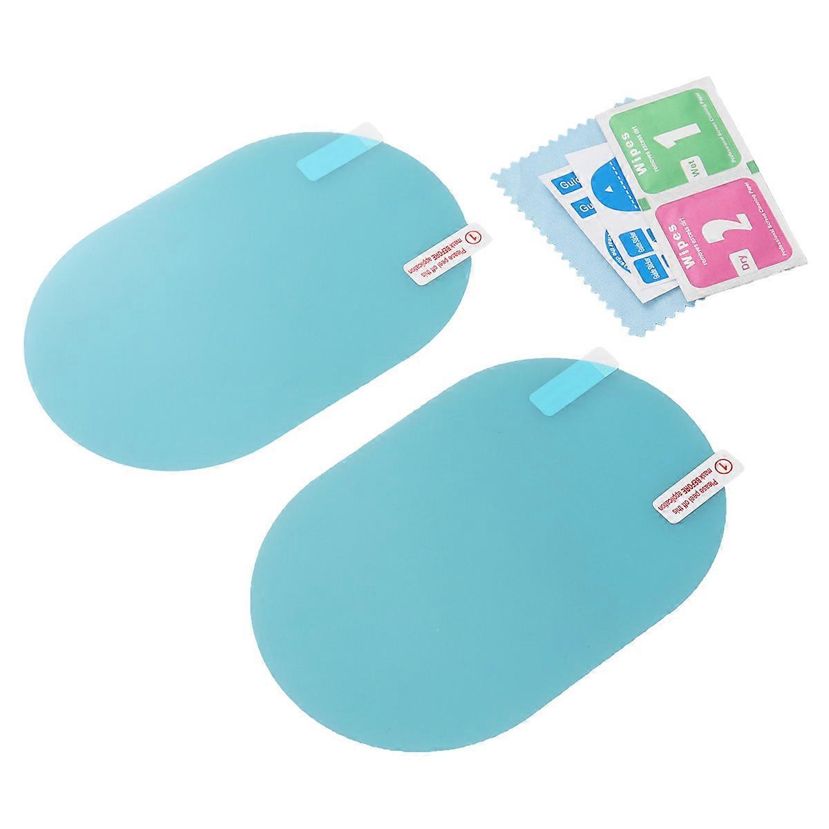 Car Rearview Mirror Protective Film Anti-Scratch Anti-Fog Rainproof Ellipse Sky-Blue 13.5x9.5cm Nano Coating 2Pcs