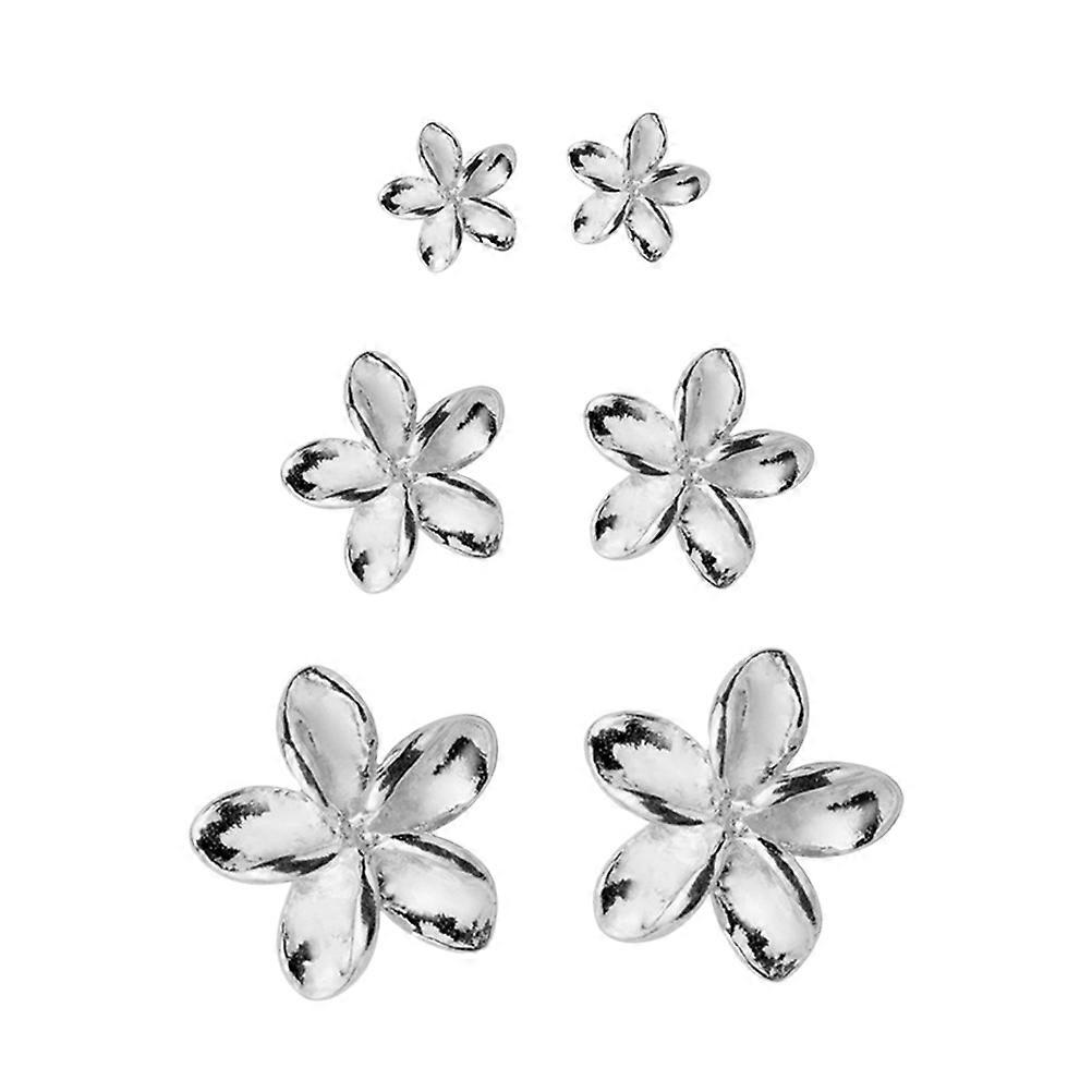Adorable Flower Shaped Earrings Silver Daily Use 0.6x0.6cm for Women 3Pairs
