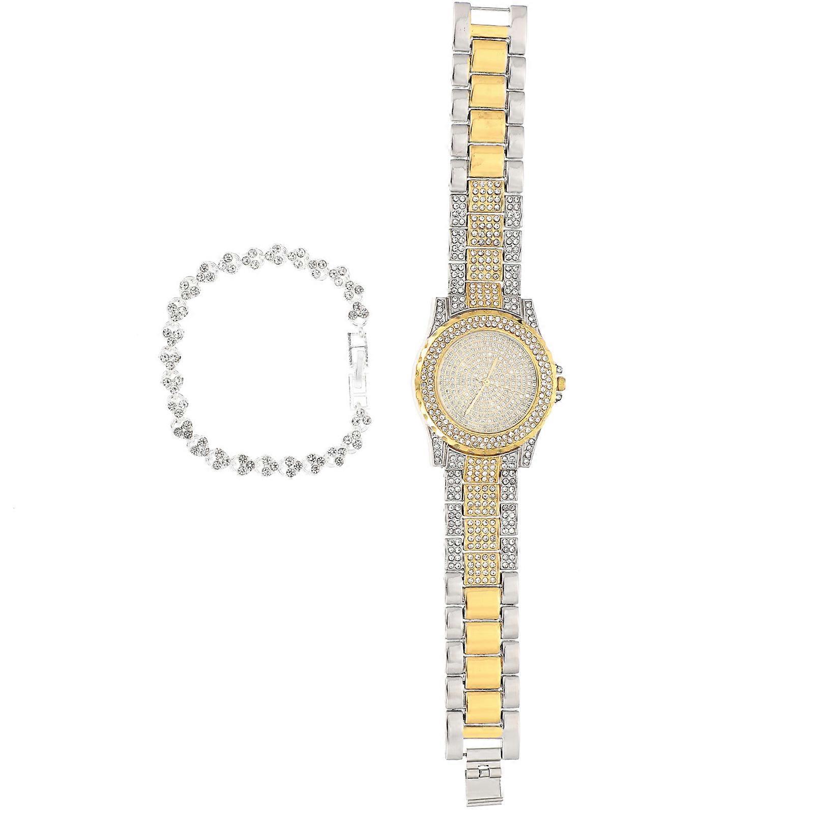 Ladies' Fashion Diamond Watch and Bangle Set Stylish Wristwatch with Precise Movement for Casual and Formal Wear