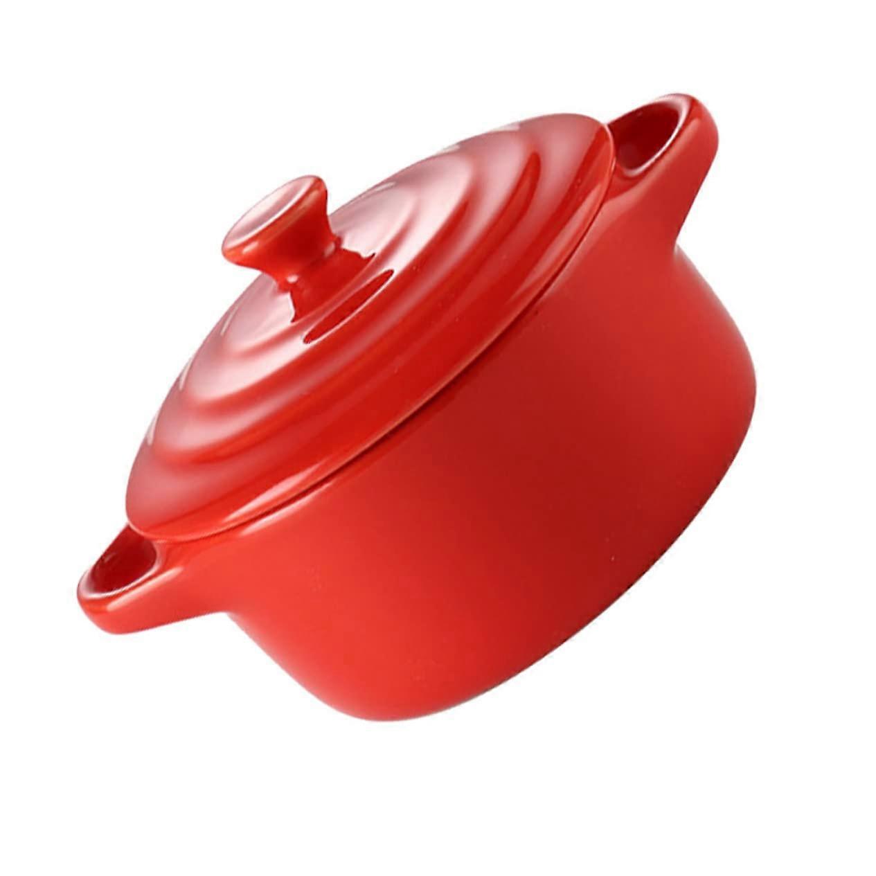 230 ml Red Soup Bowl with Double Handle and Lid, Microwave and Oven Safe, Ideal for Home Kitchen Stews and Soups
