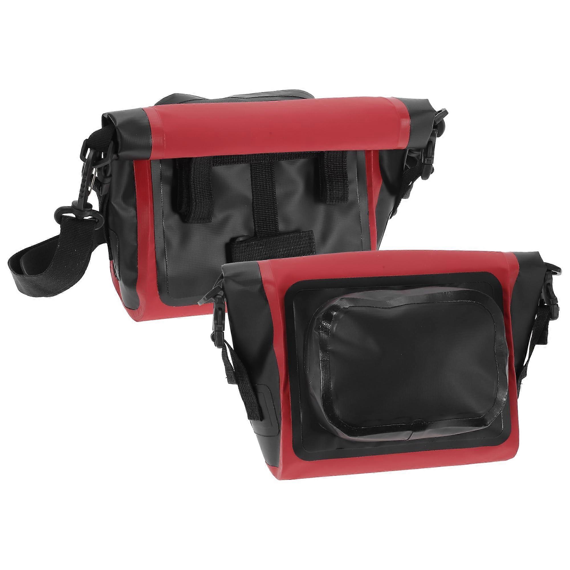 Bicycle Handlebar Bag Waterproof Adjustable with Shoulder Strap for Gravel and Road Bikes, Black Red Color