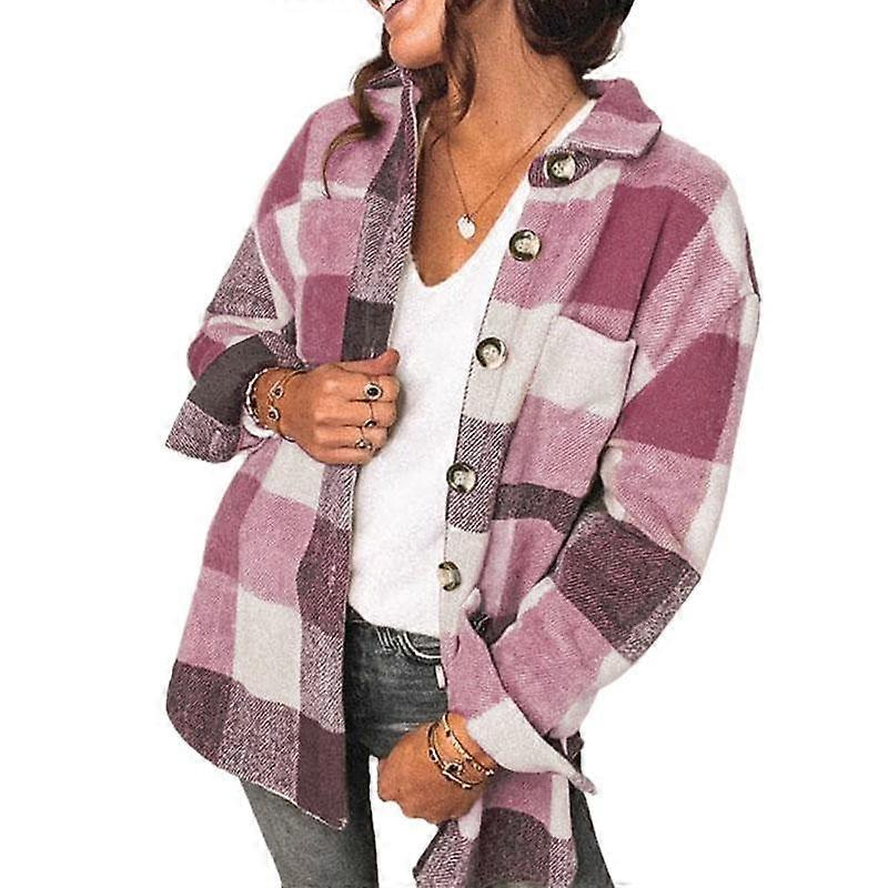Spring and Autumn Women's Jacket Plaid Shirt Women's Row of Buttons with Pockets Casual Jacket