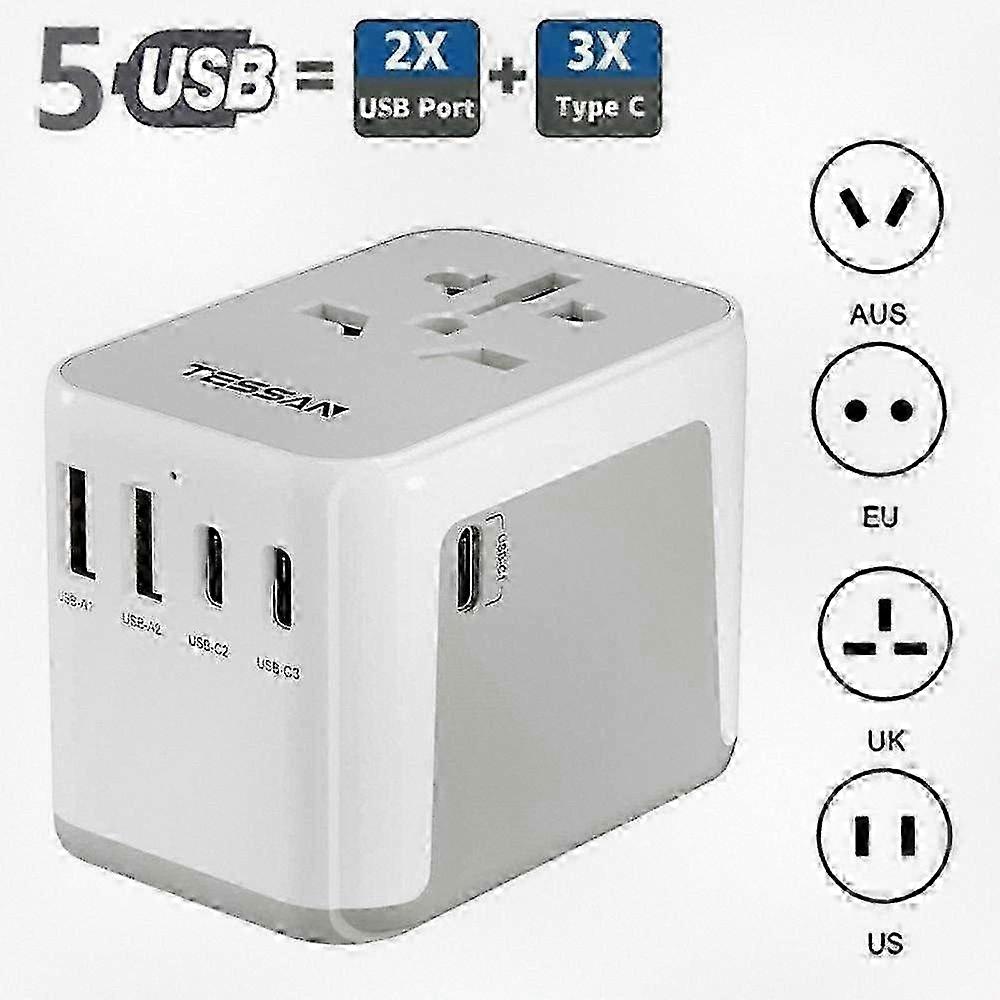 TESSAN Universal Travel Plug Adapter with USB & Type C for US EU AUS Worldwide Charging