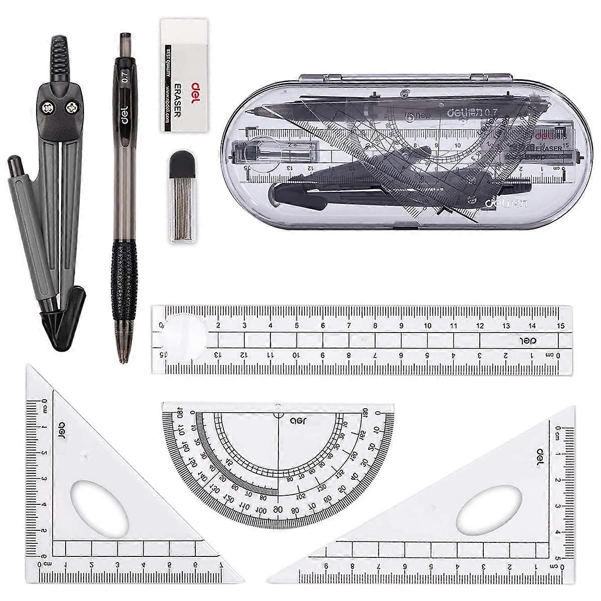 Geometric Compass Sets, Educational Supplies, Mathematical Protractor Set, Ruler Set, Pencil, Eraser, Sharpener for School