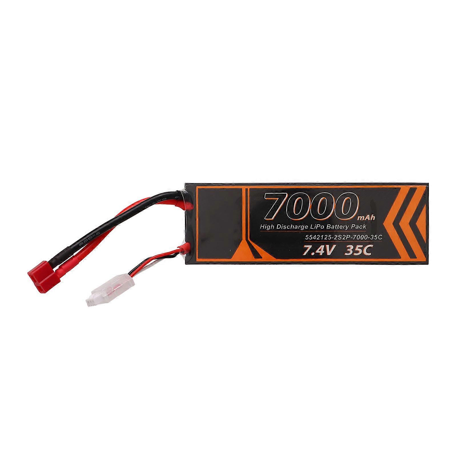 7000mAh Lipo Battery 35C Discharge Rate 7.4V 2S2P Red T Plug for RC Helicopter Car