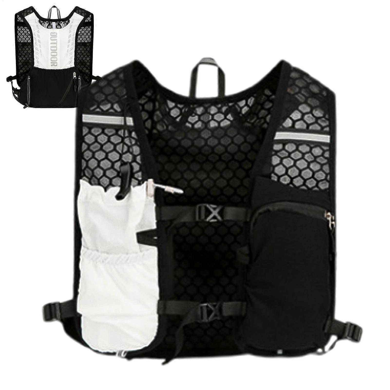 Hydration Vest Lightweight Adjustable Backpack for Hiking Trail Running Walking Jogging in Black White C