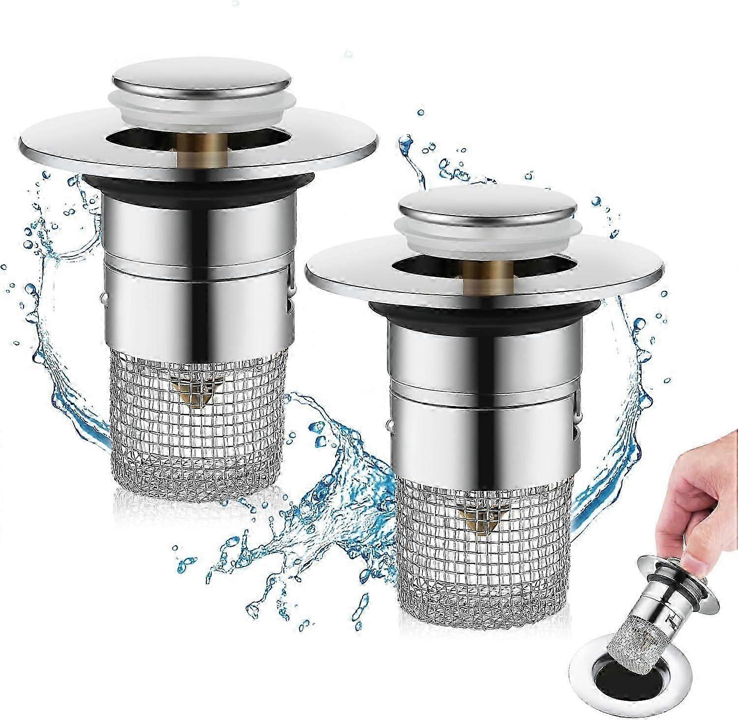 Pack of 2 sink plugs for 34-40 mm drain drain, sink drain plug with hair strainer, universal pop-up drain strainer shower quickly draining, drain plug