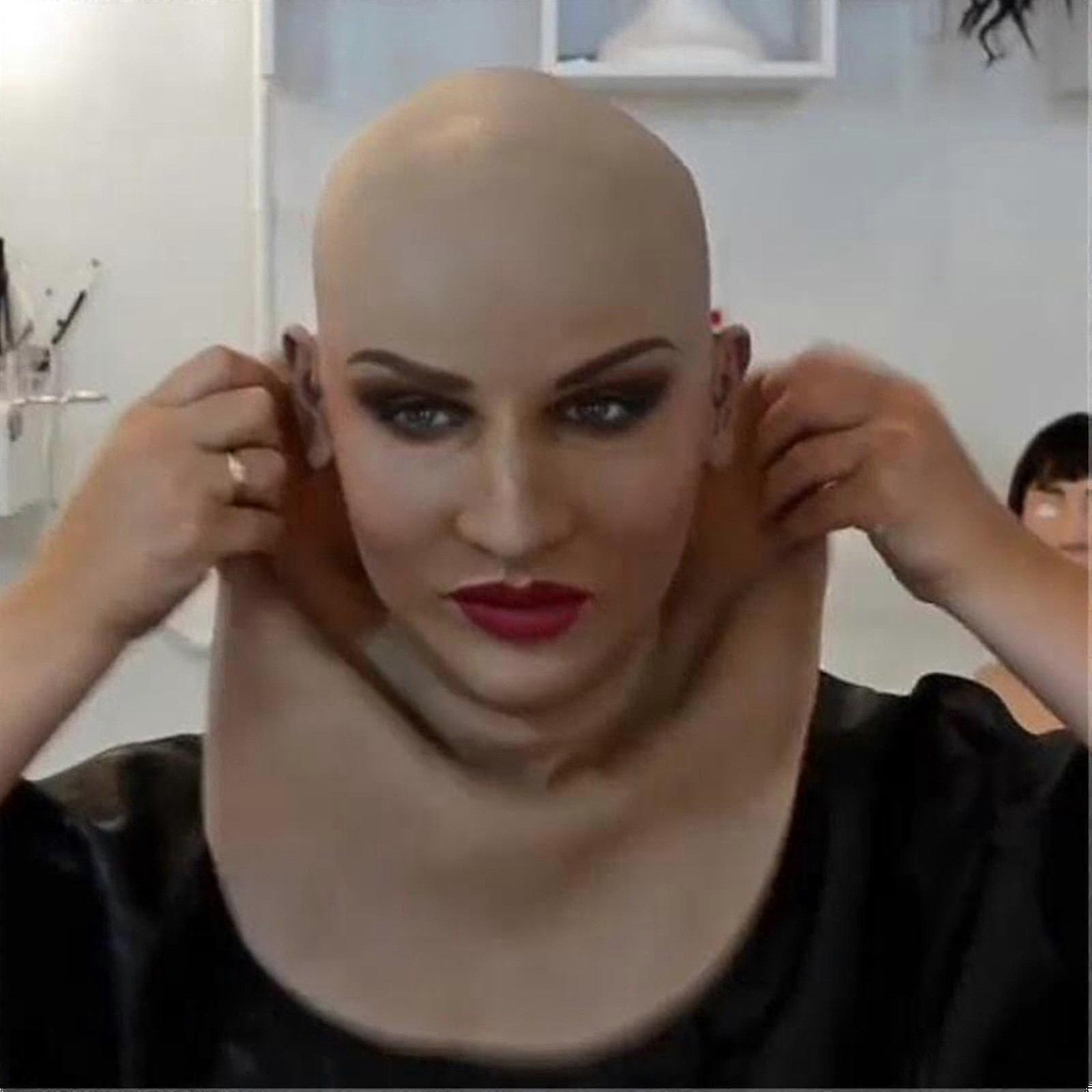 Full Latex Mask For Halloween With Neck Full Head Creepy Wrinkle Face Mask Cosplay Party Props For Women