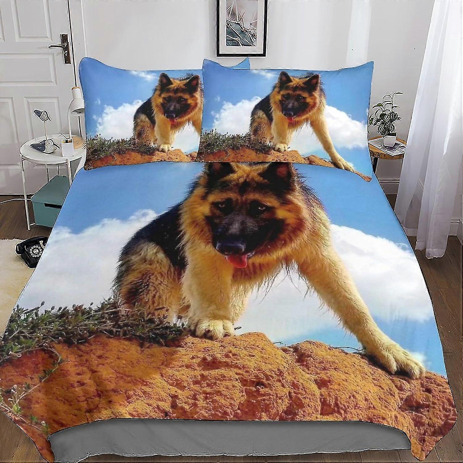 Conjunto de capa de edredom com estampa animal de microfibra macia para cães pastores alemães, 3 peças com fronhas e fecho de zíper