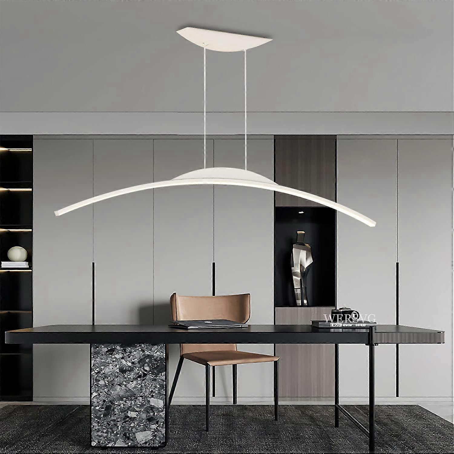 LED Pendant Light Arch Design With Remote Control Dimmable Height Adjustable White L 100 cm Dining Room Chandelier