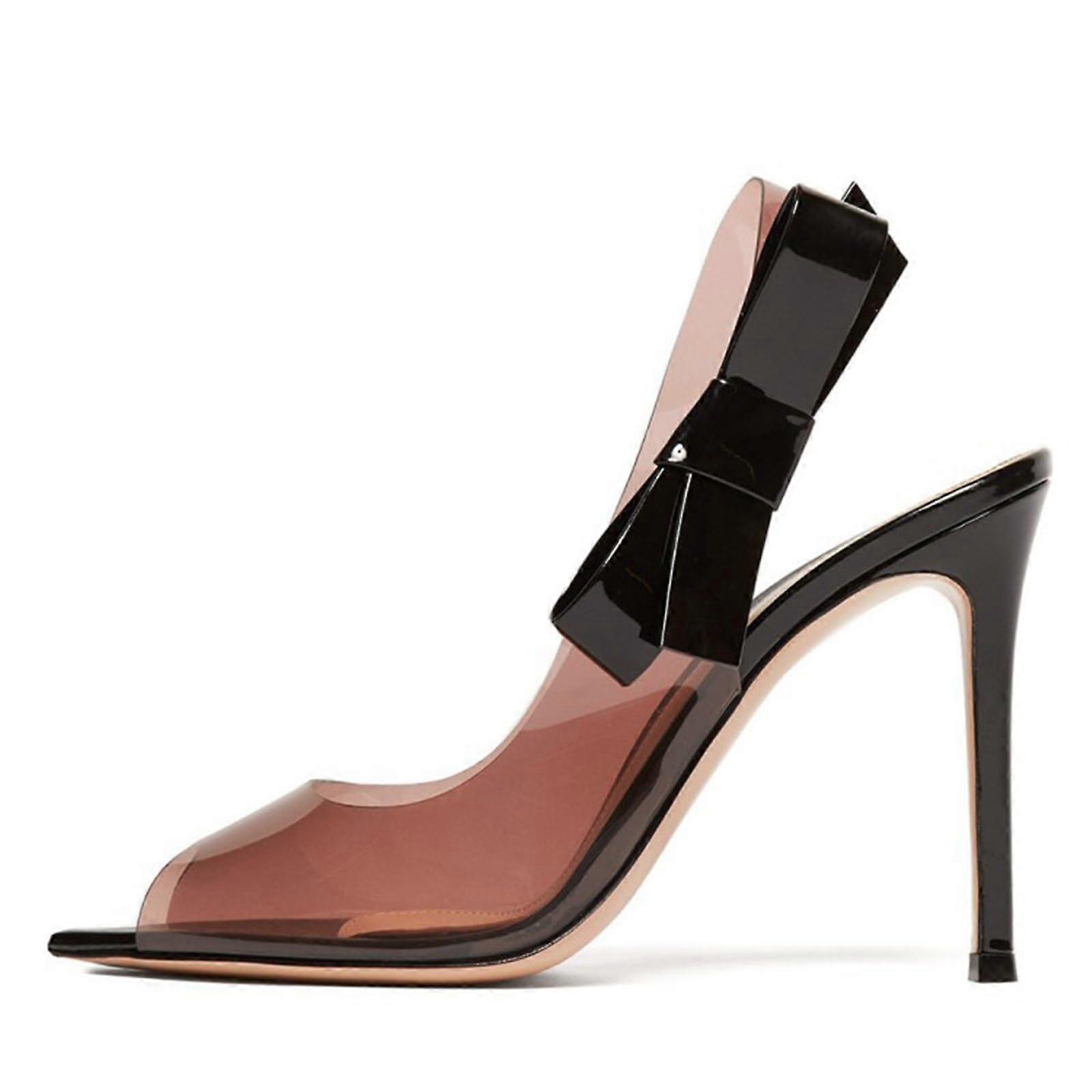 Women's Pointed Toe Transparent Ankle Strap Slingback Stiletto Sandals, Comfortable Open Toe High Heel, Size 38 EU, Black