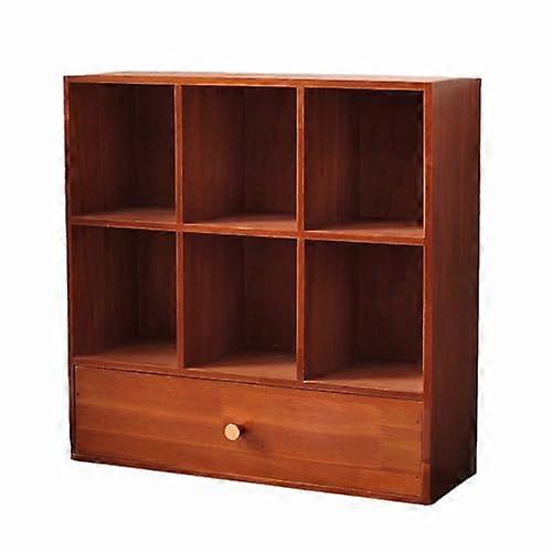 Wooden storage organizer with drawers, spacesaving cube shelf, 39x13.5x39cm, brown