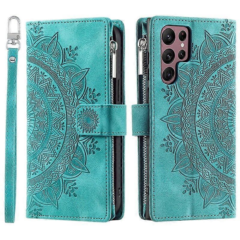 جراب لسامسونج S23 بسحاب أخضر فتحة بطاقة ماندالا منقوشة