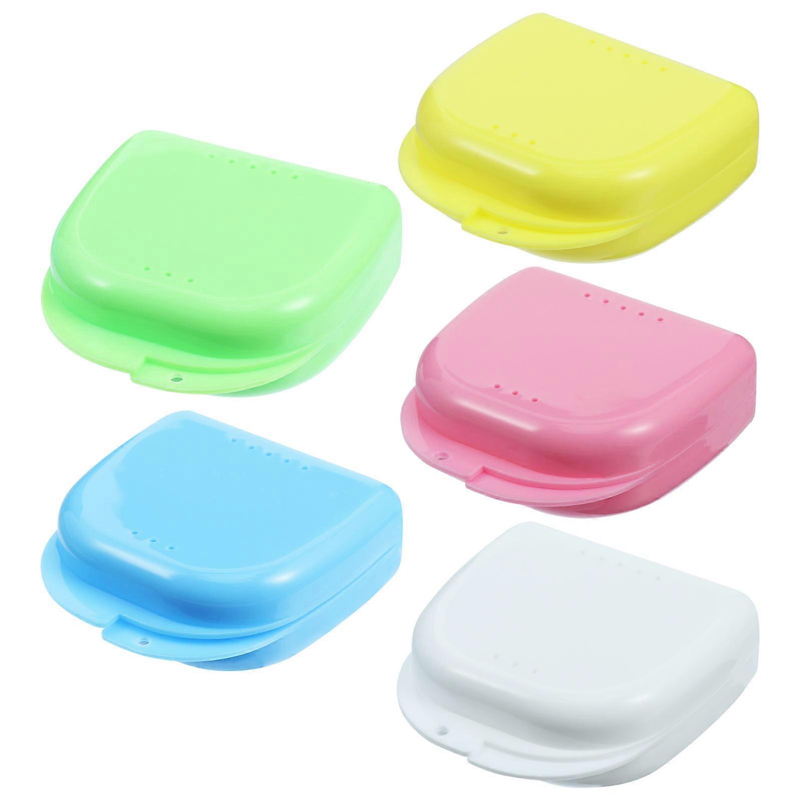 Denture Case with Builtin Ventilation for Storage Assorted Color Keeps Retainer Dry and OdorFree 5pcs