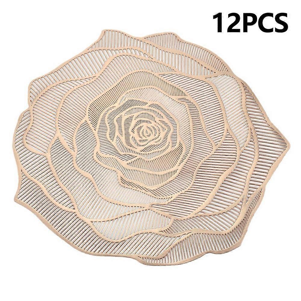 RX3307 12Pcs PVC Dining Table Placemats Heat Resistant Non Slip Rose Pattern Tabletop Mat