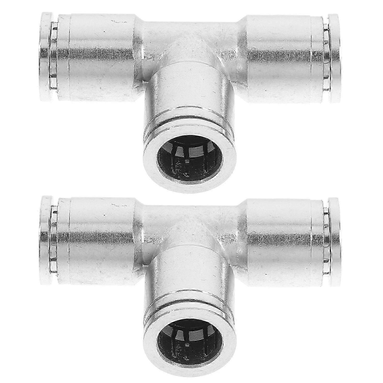Silver Tee-Shaped Air Hose Fittings for Quick Connect DIY Projects (2 Pack)