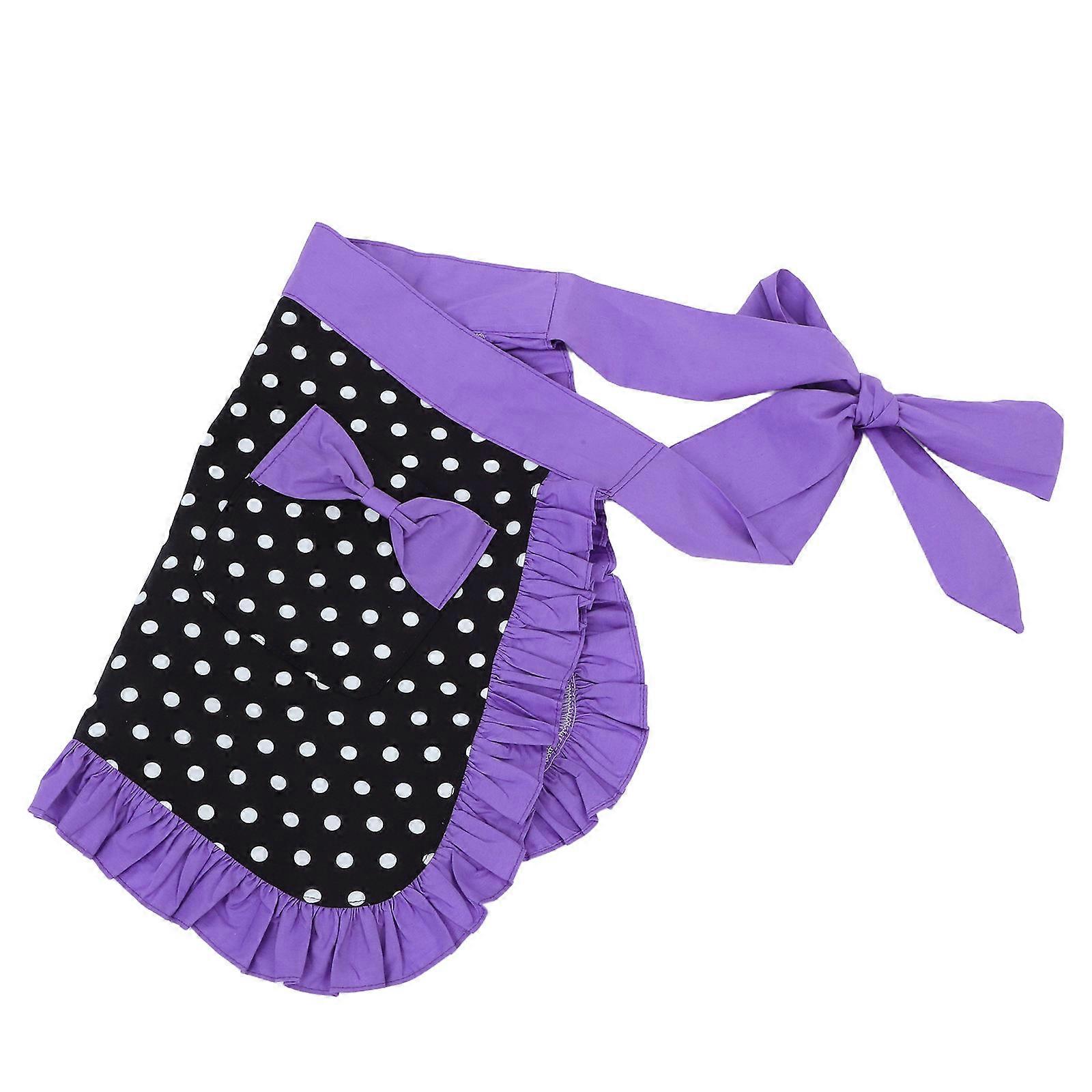 Purple Cotton Half Apron for Women's with Adjustable Tie and Bowknot Decor, Ideal for Cafe and Restaurant Use