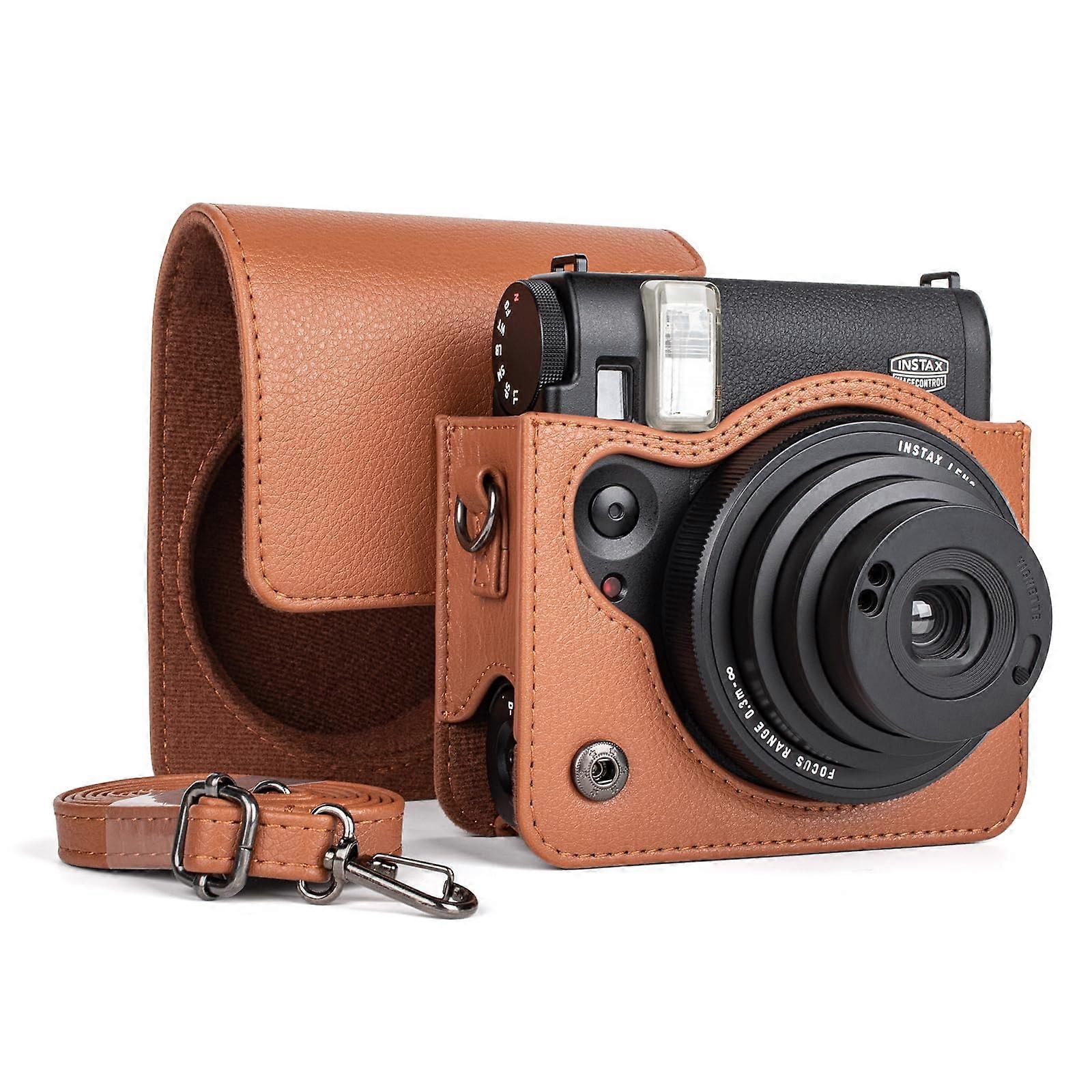 Fuji Instax Mini 99 Case, Leather Protective Case with Shoulder Strap, brown