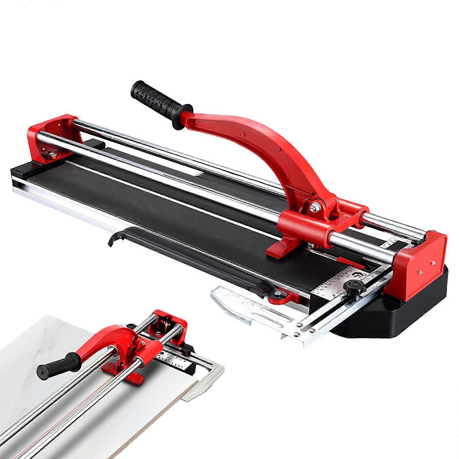 Professional manual tile cutter with double rail holders and aluminum cutting wheel, ideal for workshops and industrial sites.