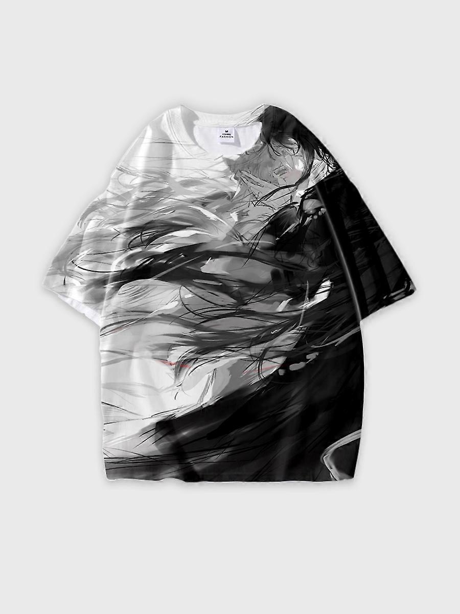 T-shirt round neck book Characters Pattern loose short sleeve B864