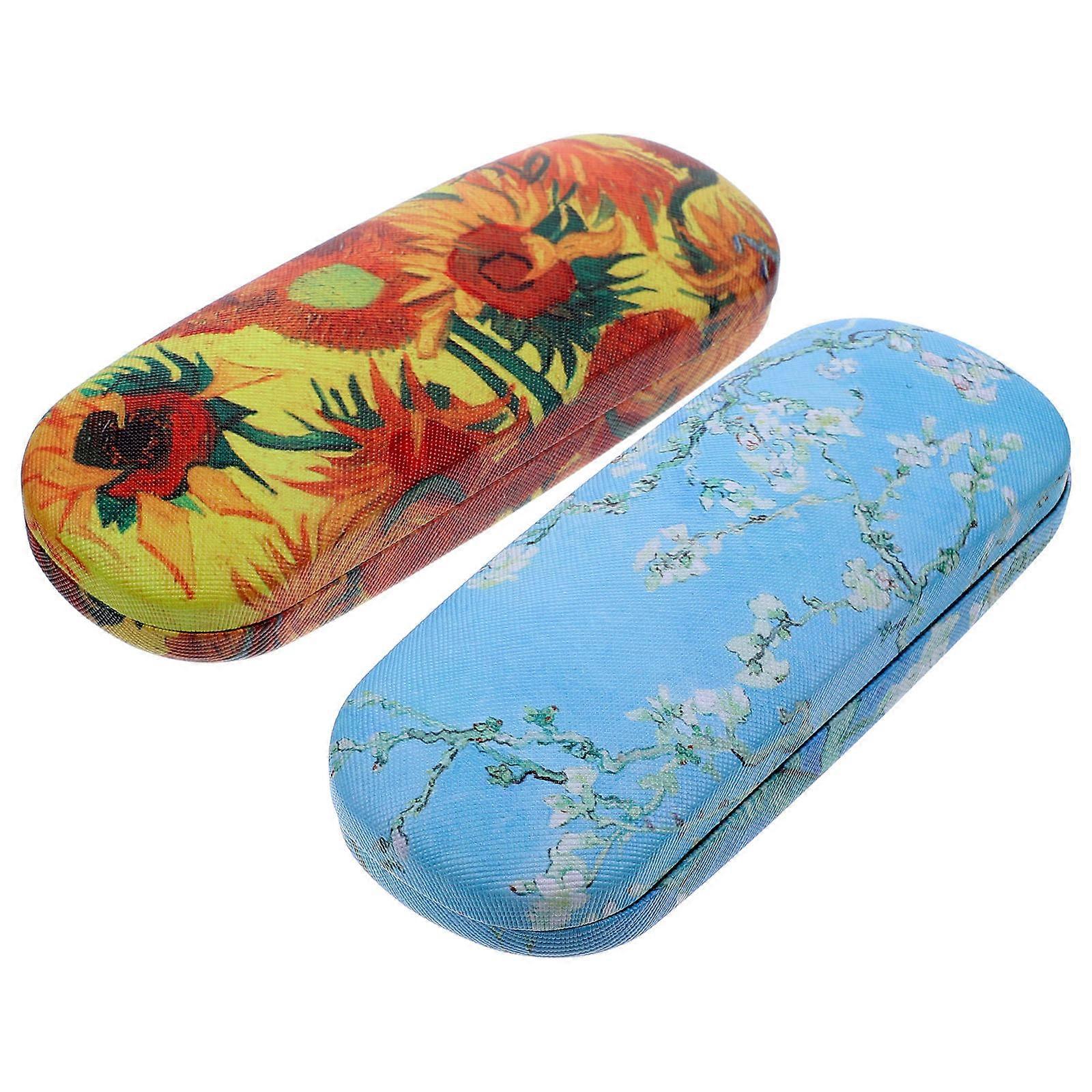 Stylish Hard Shell Sunglass Case Organizer with Sunflower Pattern, Durable PU Material for Eyewear Storage and Travel