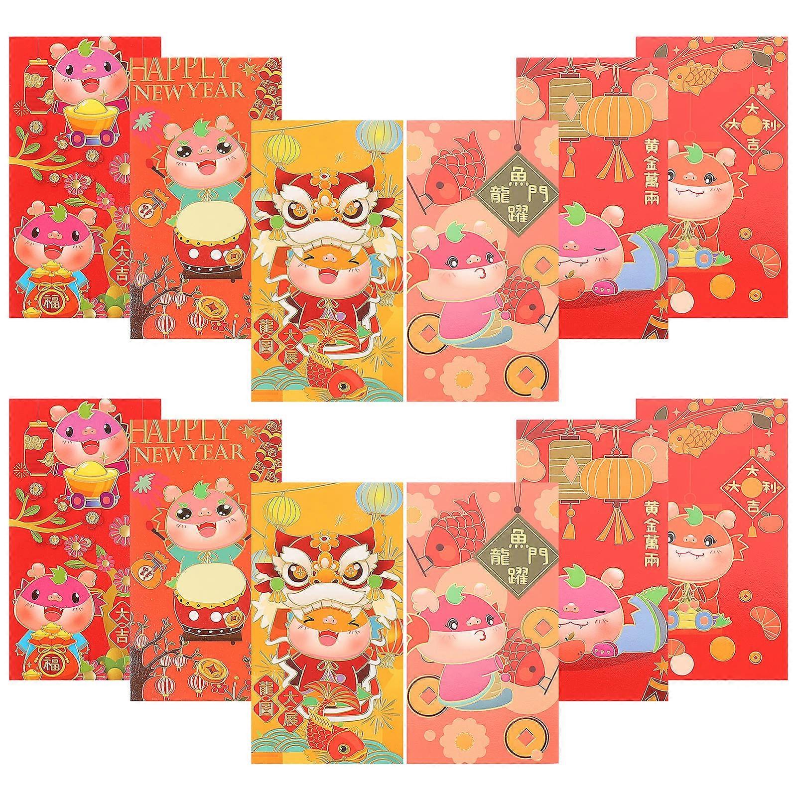 Red Chinese Paper Envelopes For Gift Giving In Multi Color Designed For Chinese New Year 2024 Celebrations 24Pcs