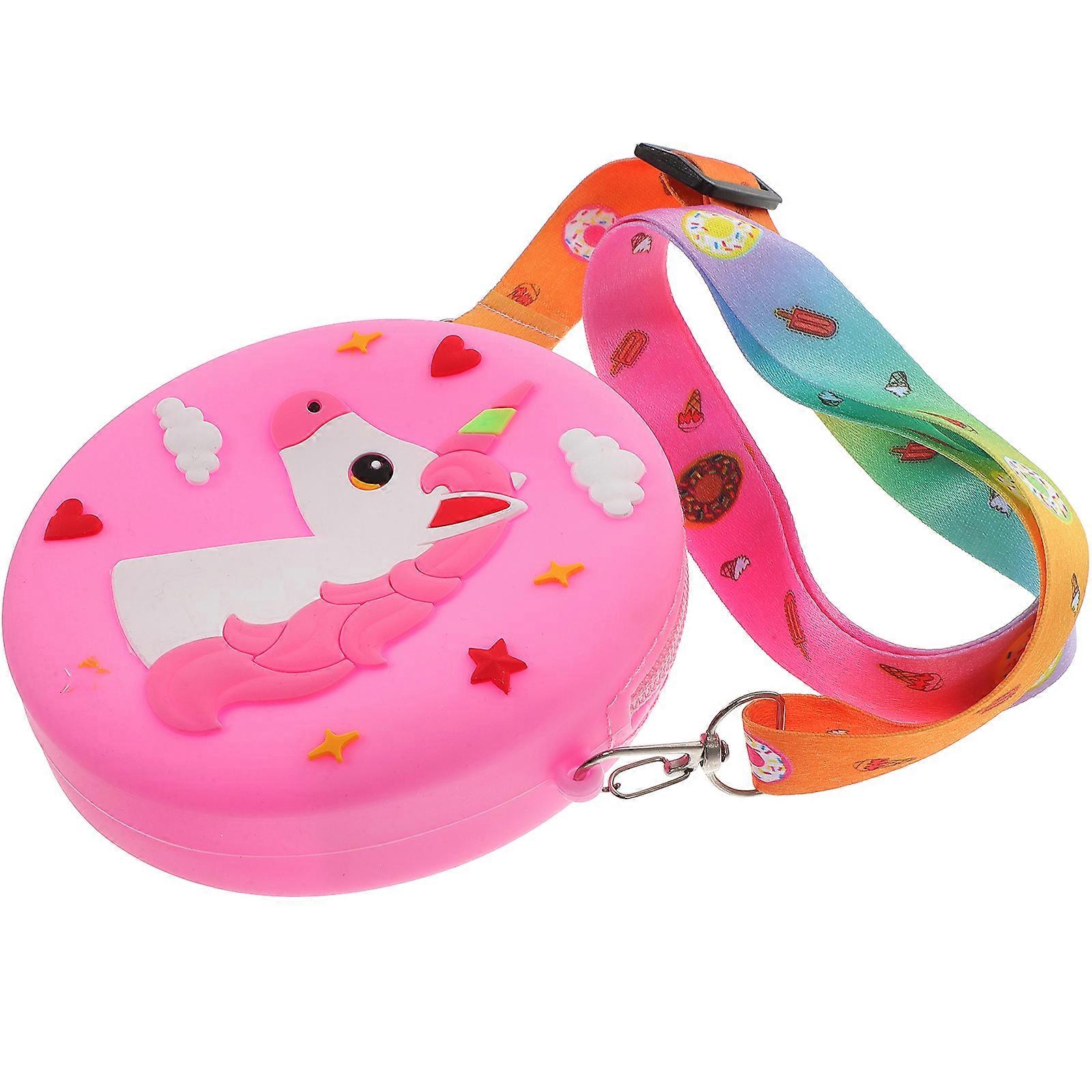 Pink Silicone Cartoon Unicorn Crossbody Bag for Kids Adjustable and Lightweight 4.5 x 5.5 x 1.2 inches