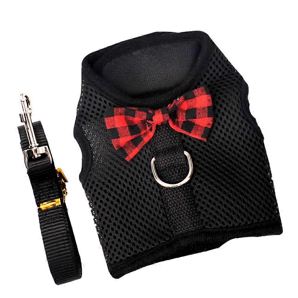 Black Nylon Dog Harness Set with Mesh Cloth for Small Pets Comfortable Breathable and Fashionable Bow Decoration