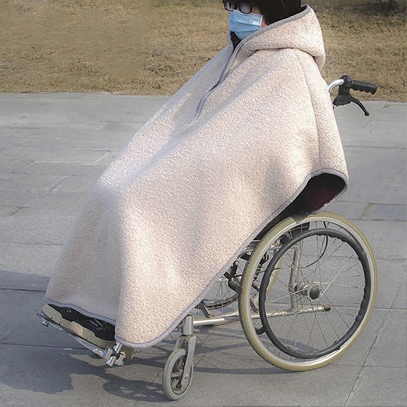Wheelchair Blanket Winter Warm Cover with Hood, Fleece Lined Windproof Cape Poncho for Cold Weather, White