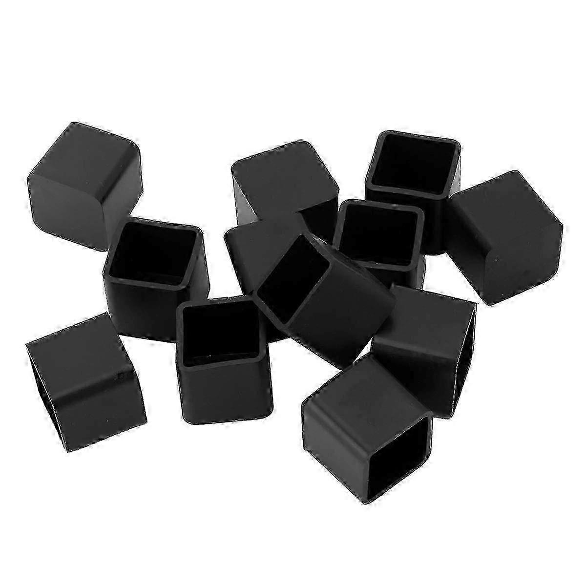 25mm Square Rubber Tips for Chair & Table Legs - Black (12pcs)