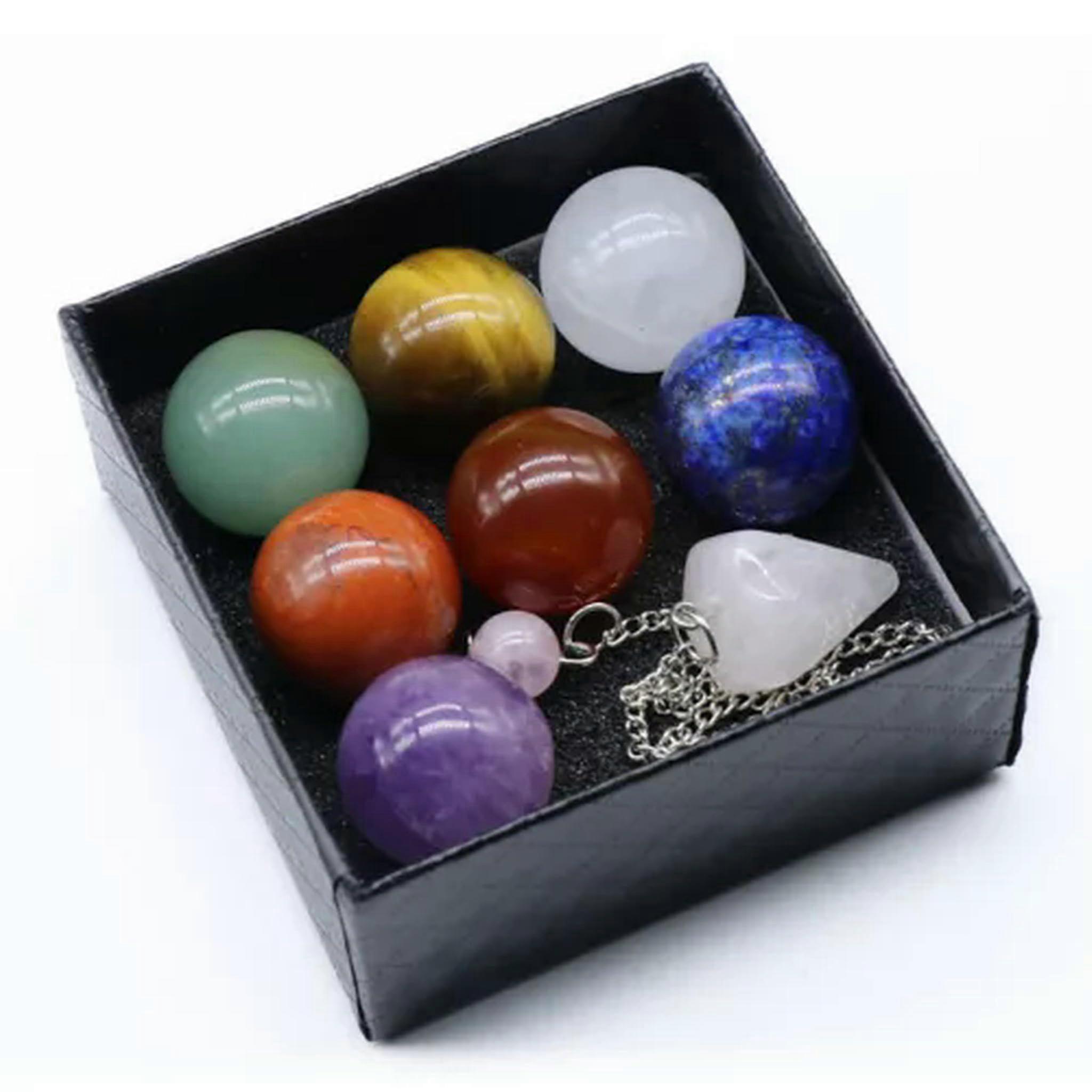 Natural Stone Crystal Ball and Pendulum Set with Box