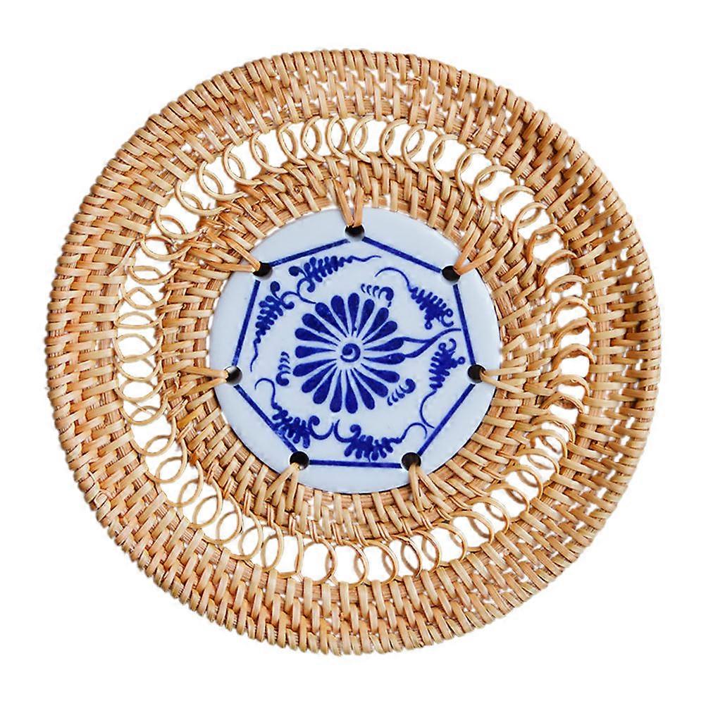 Insulation Cup Mat Woven Rattan Tea Ceremony Accessory Chocolate 10x10cm Heat Insulation 1Pack