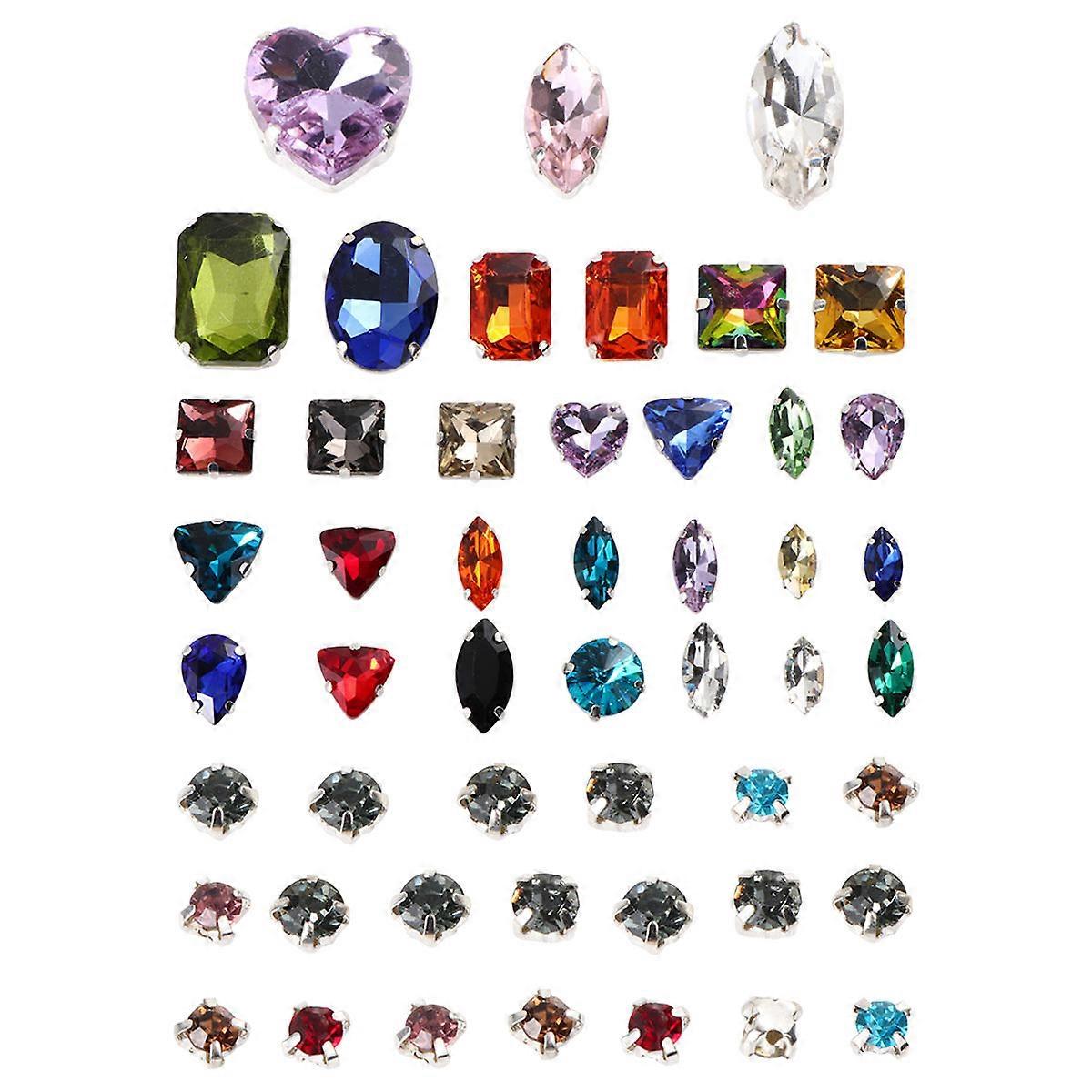 Elegant Glass Rhinestones Set with Silver Flat Base for Garment Decor Assorted Color 50 Pieces