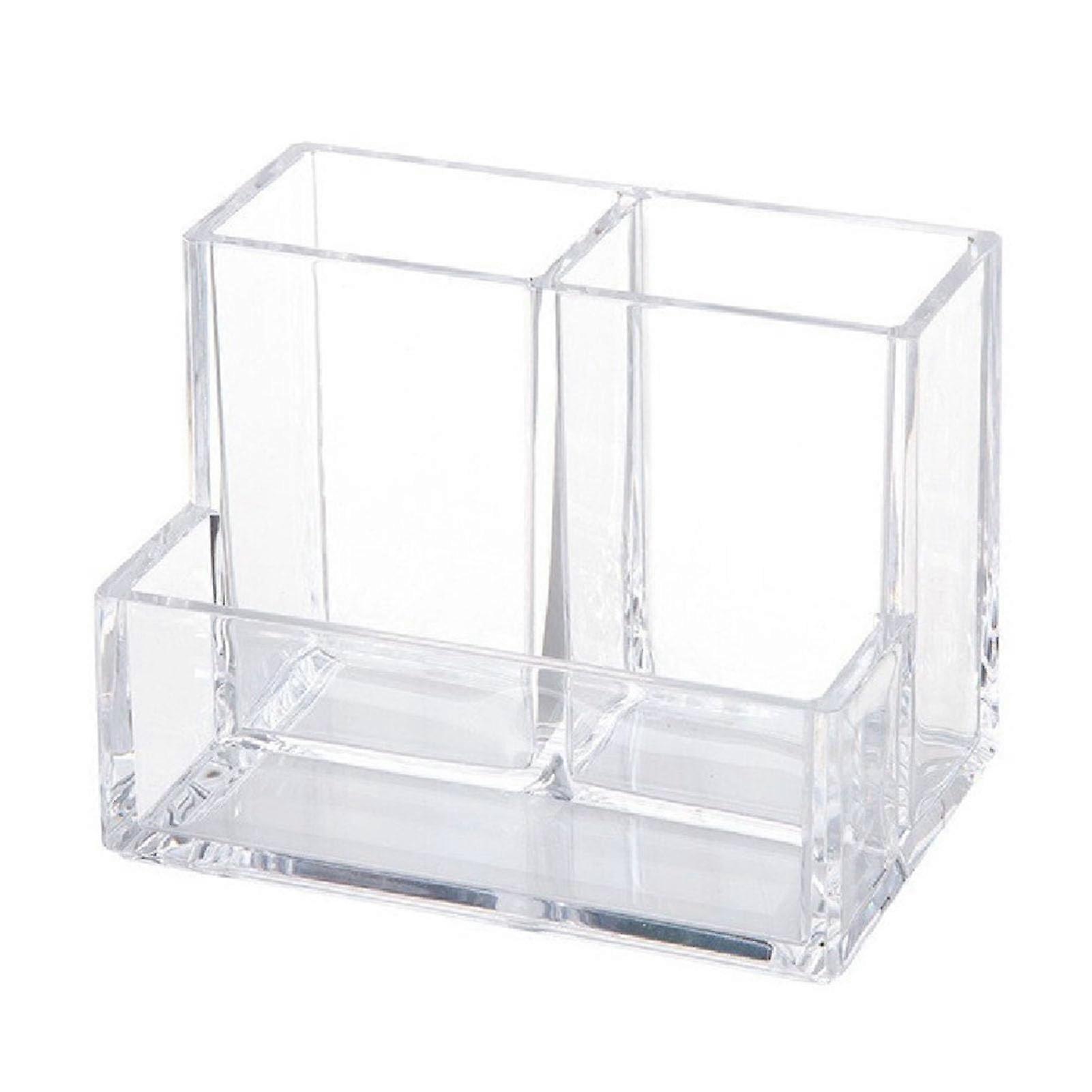 Transparent acrylic pen holder, 3compartment large capacity desktop organizer