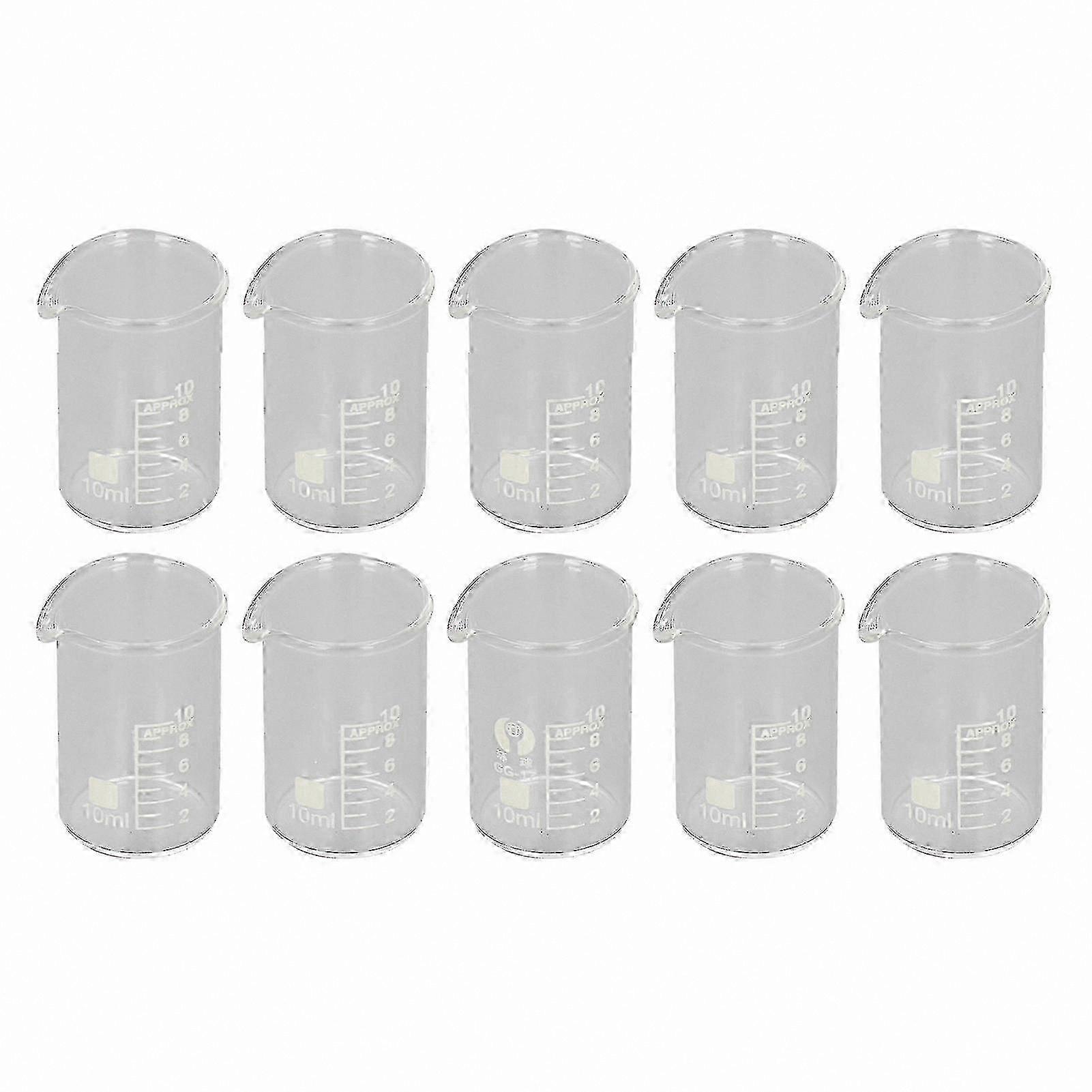 10-Pack Borosilicate Glass Beakers, 10ml, Clear Scale for Lab & Academic Use
