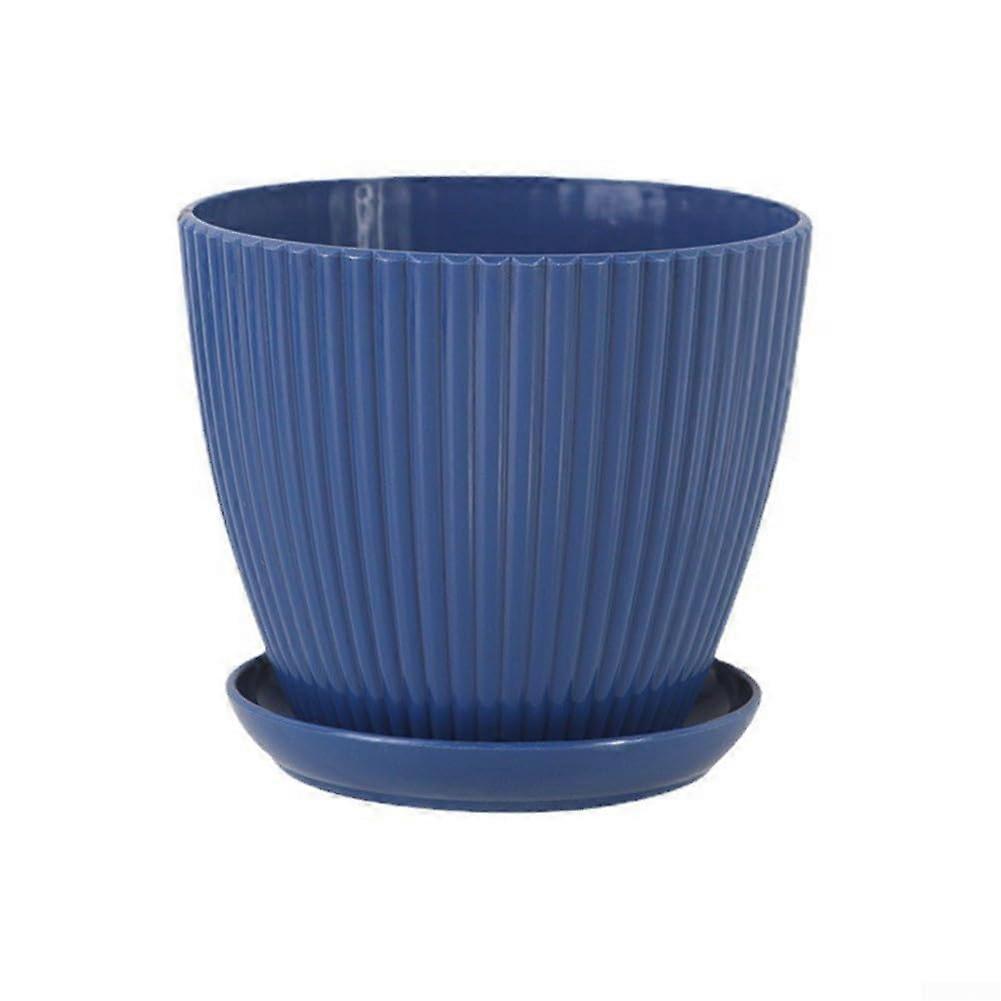 Plastic flower pot set for indoor use, with drainage hole and tray, for home and garden decoration (dark blue)